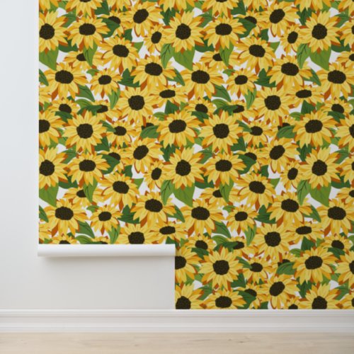 Large Scale Yellow Sunflower Pattern Wallpaper