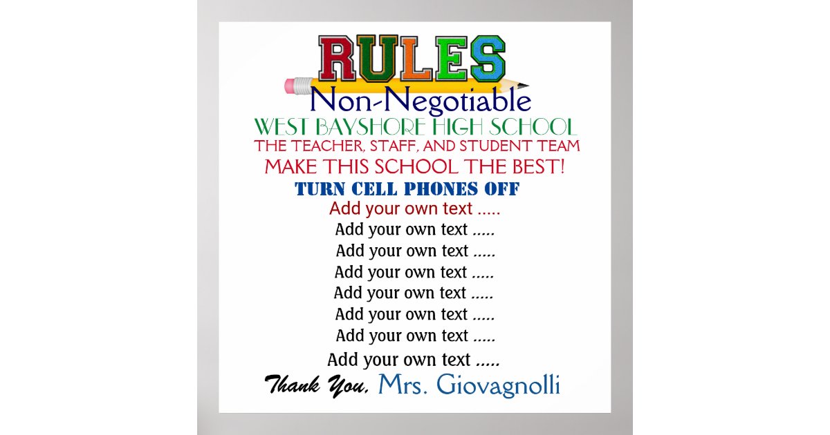 high school rules poster