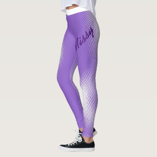 Large Script Text with White Dot Pattern on Pastel Leggings