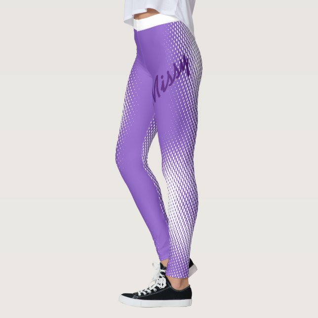 Large Script Text with White Dot Pattern on Pastel Leggings (Left)