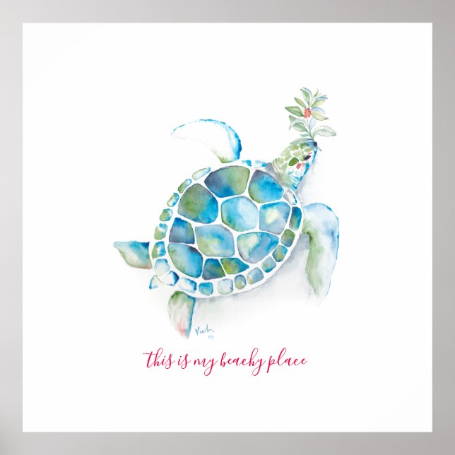 Large Sea Turtle Watercolor Art Poster (Front)