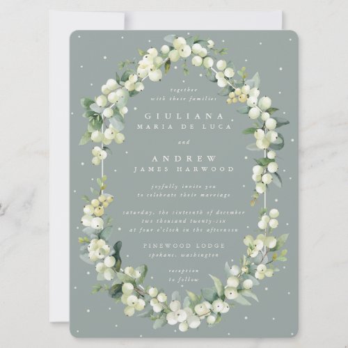Large Seafoam Green Snowberry  Eucalyptus Wedding Invitation