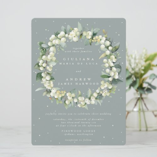 Large Seafoam SnowberryEucalyptus Wreath Wedding Invitation