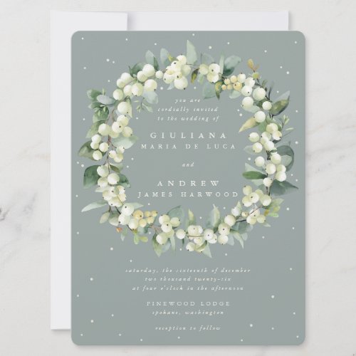 Large Seafoam SnowberryEucalyptus Wreath Wedding Invitation