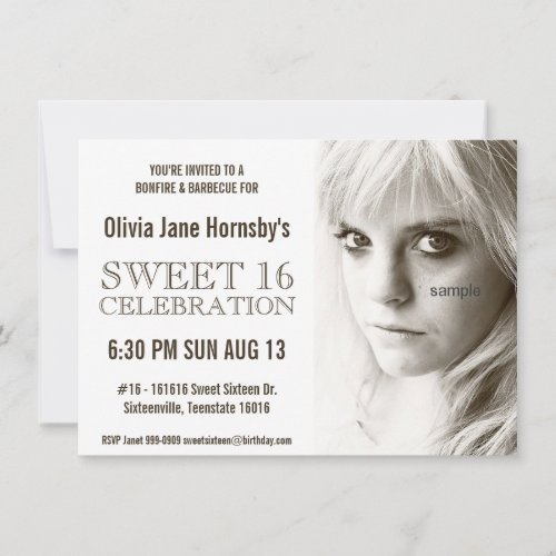 Large Sepia Photo Sweet Sixteen Birthday Party Personalized Announcement