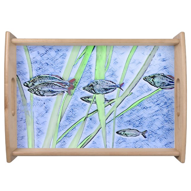 Large Serving Tray Fish Swimming (Front)