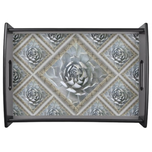 Large Serving Tray with Gray Succulents