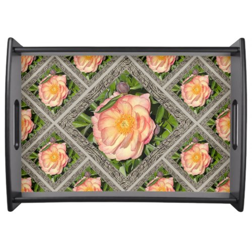 Large Serving Tray with Lovely Peach Peonies