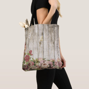Large Shopping Grocery Tote Bag Flowers Pink Roses