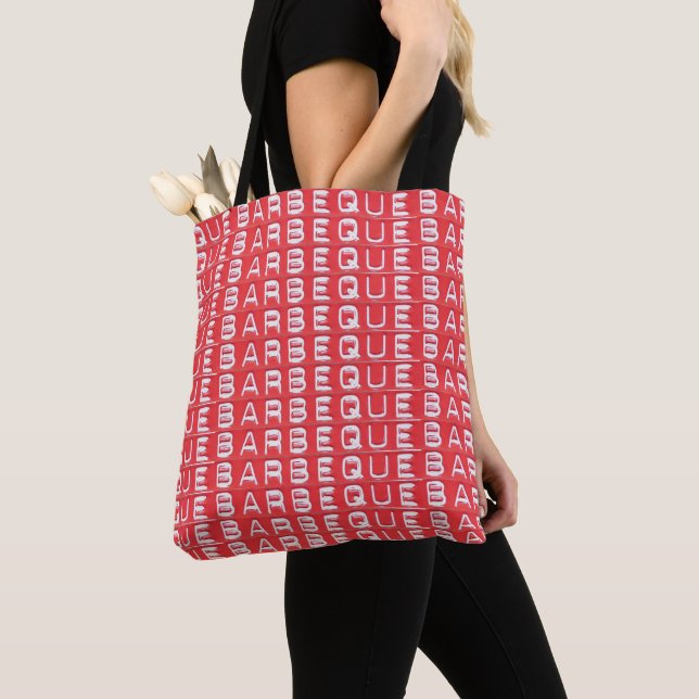 Large Shopping Grocery Tote Bag Red BBQ Barbecue (Close Up)