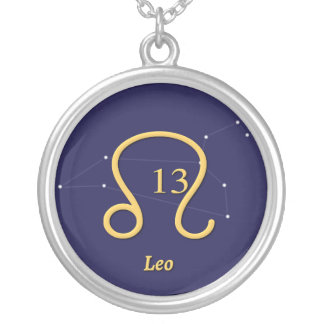 Large Silver Plated Necklace Leo 13 Zodiac