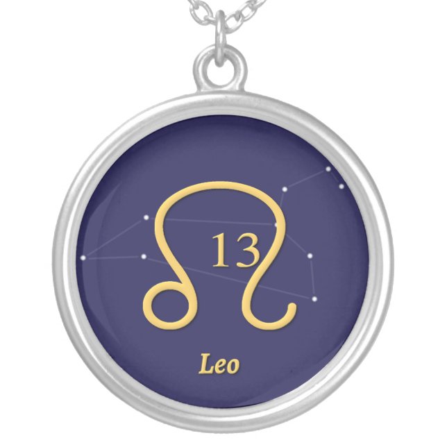 Large Silver Plated Necklace Leo 13 Zodiac (Front)