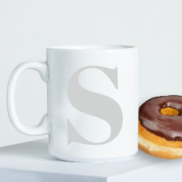 Large Simple Monogram Any Initial Light Gray Giant Coffee Mug