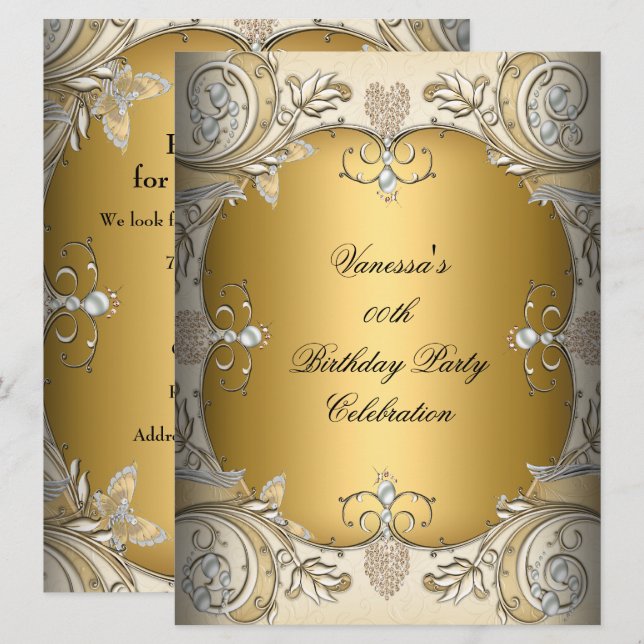 Large Size Birthday Party Sepia Coffee Gold Invitation (Front/Back)
