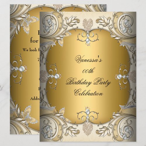 Large Size Birthday Party Sepia Coffee Gold Personalized Invitation