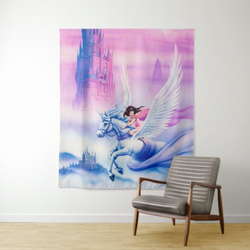 Large size fantasy Princess Unicorn tapestry 