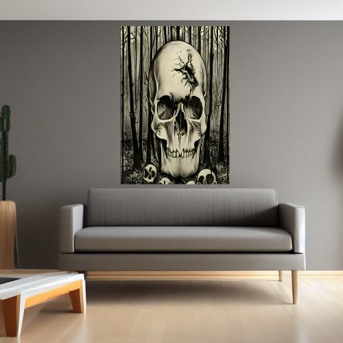 Large skull in the forest  AI Art  Poster