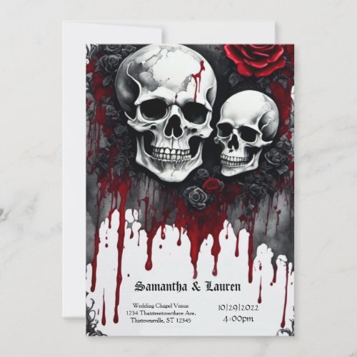 Large Skulls and Roses Goth Wedding Invitation