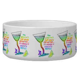 LARGE SNACK or PET BOWL, DISH - GLASS HALF FULL
