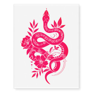 Large Snake & Flowers Realistic Temporary Tattoos