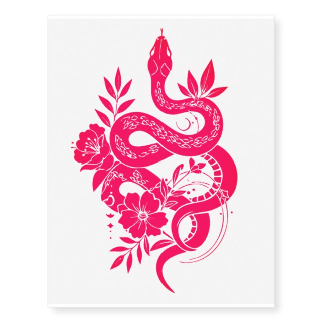 Large Snake & Flowers Realistic Temporary Tattoos (Front)