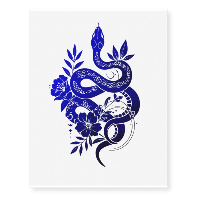 Large Snake & Flowers Realistic Temporary Tattoos (Front)