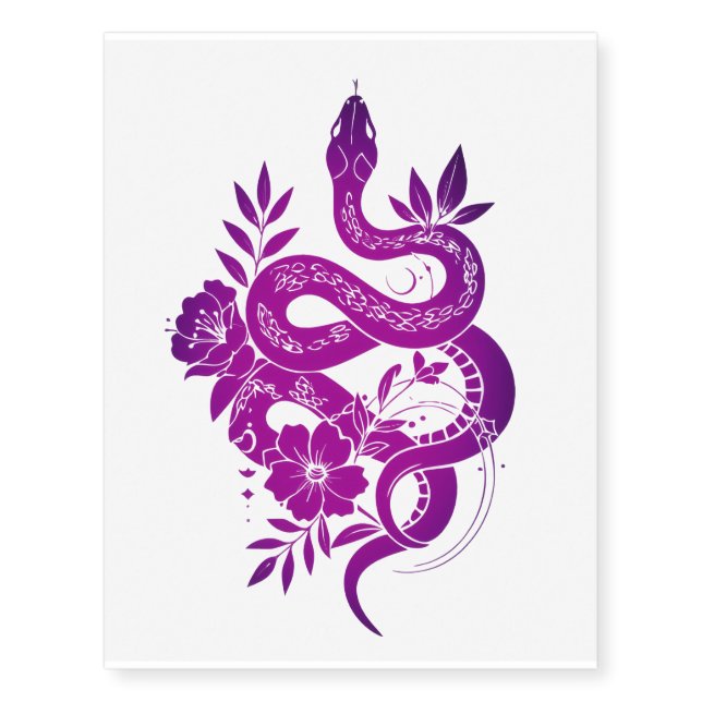 Large Snake & Flowers Realistic Temporary Tattoos (Front)