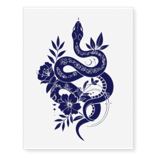 Large Snake & Flowers Realistic Temporary Tattoos