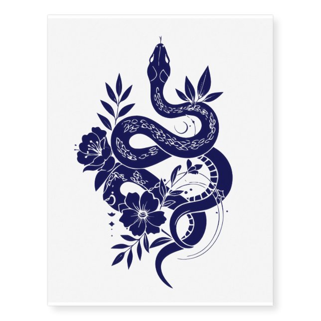 Large Snake & Flowers Realistic Temporary Tattoos (Front)