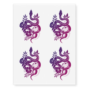 Large Snake & Flowers Realistic Temporary Tattoos
