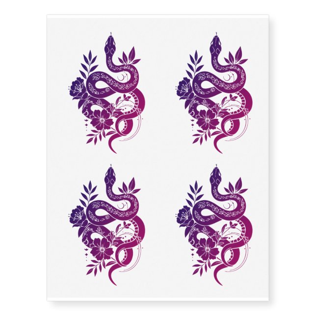 Large Snake & Flowers Realistic Temporary Tattoos (Front)