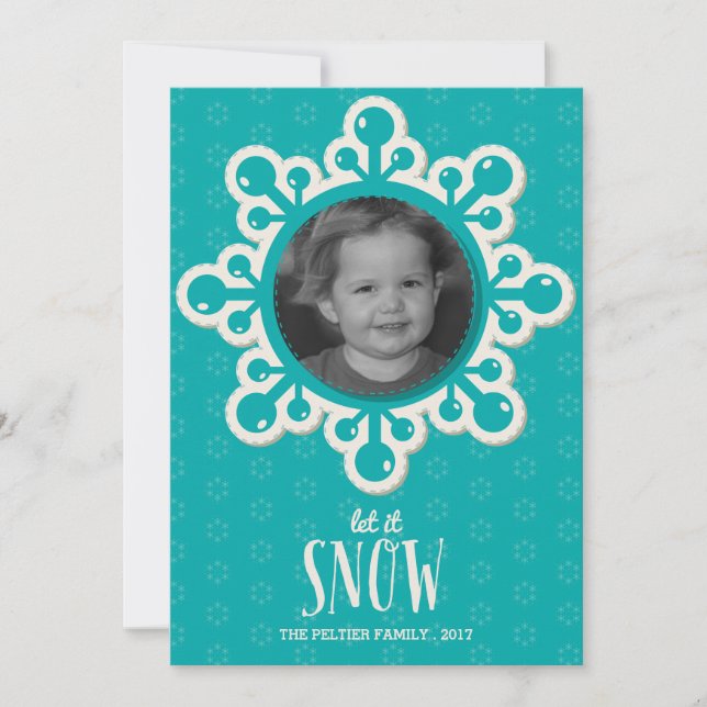 Large Snowflake Blue Photo Holiday Card (Front)