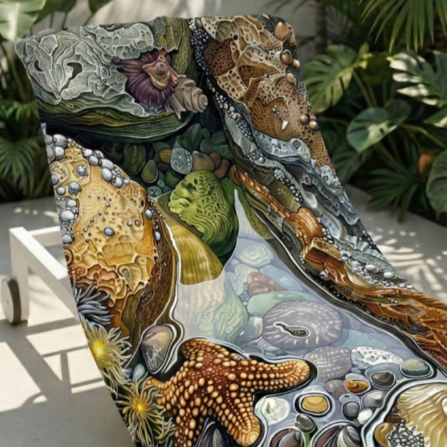 Large & Soft Colorful Tidal Treasures Beach Towel (Creator Uploaded)