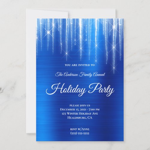 Large Sparkly Icicles Royal Blue Foil Holiday Invitation