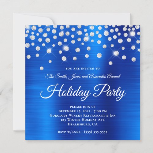 Large Sparkly Rhinestone Royal Blue Foil Corporate Invitation