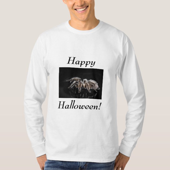 Large spider, "Happy Halloween"long sleeve T-Shirt (Front)