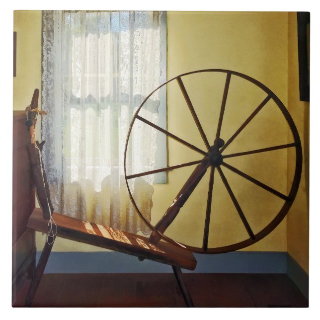 Large Spinning Wheel Near Lace Curtain Ceramic Tile (Front)