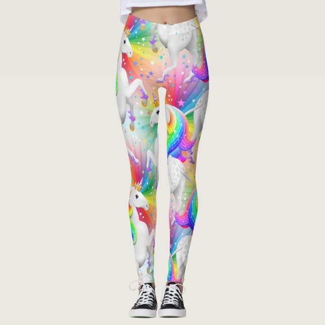 Large Starburst Princess Unicorn with Stars Leggings (Front)