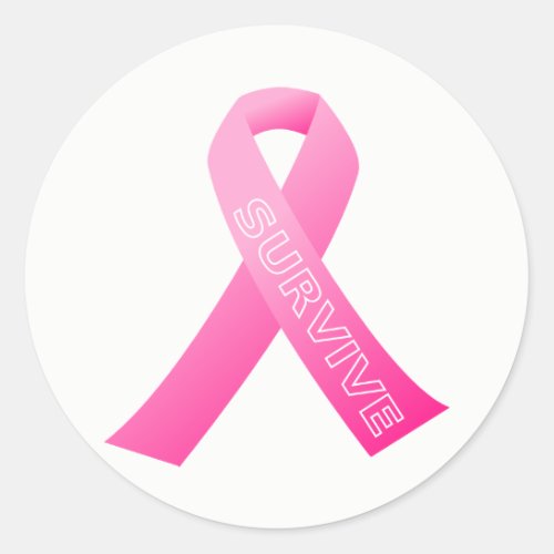 Large Stickers_Survive Pink Ribbon Classic Round Sticker