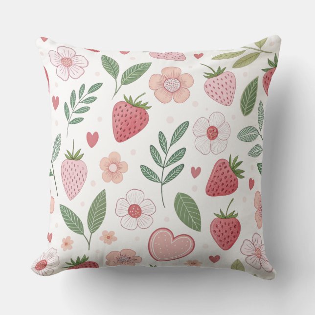 Large Strawberry Pattern Throw Pillow 20x20 (Front)