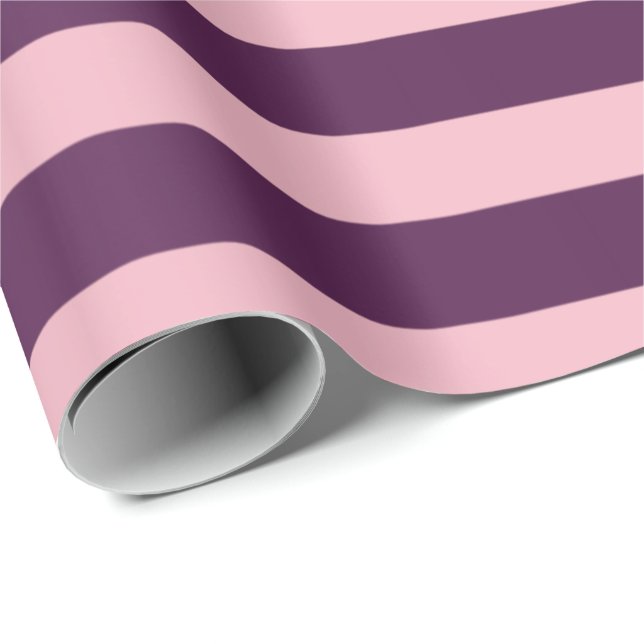 Large Stripes Lines Plum Purple Violet Pink Wrapping Paper (Roll Corner)