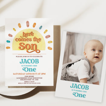 Large Sun Here Comes The Sun 1st Birthday Party Invitation by Sugar_Puff_Kids at Zazzle