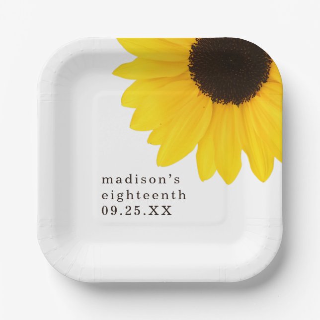 Large Sunflower 18th Birthday Party Paper Plates (Front)