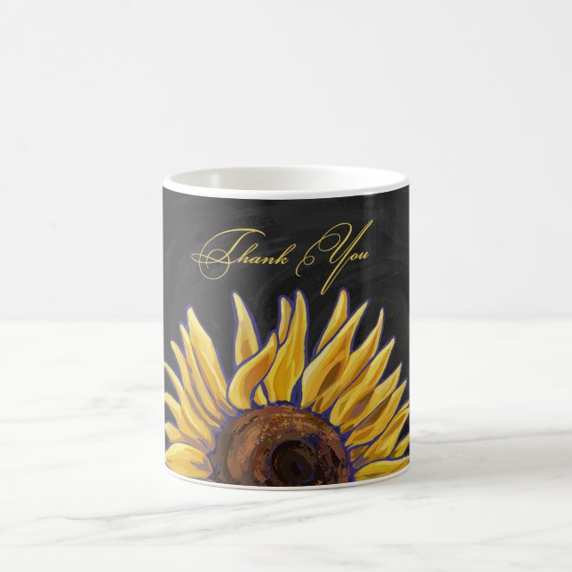 Large Sunflower Art on Black Thank You Coffee Mug (Center)