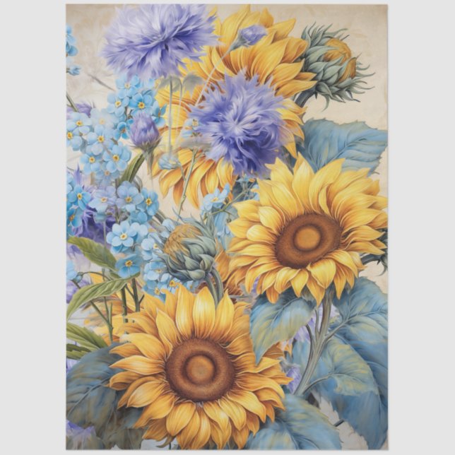Large Sunflower Bouquet Decoupage Tissue Paper (Front)