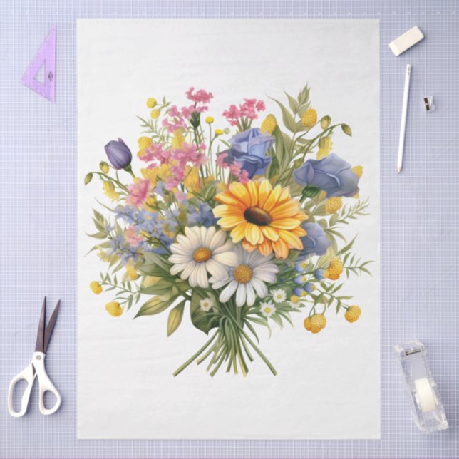 Large Sunflower & Mixed Florals Bouquet Decoupage Tissue Paper (Craft)