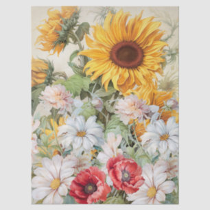 Large Sunflower & Poppies Bouquet Decoupage Tissue Paper