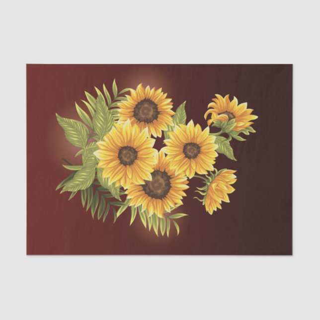 Large Sunflowers Painted Rustic Vintage Decoupage Tissue Paper (Front)