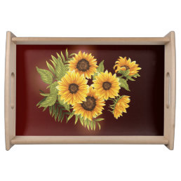 Large Sunflowers Painted Rustic Vintage Serving Tray