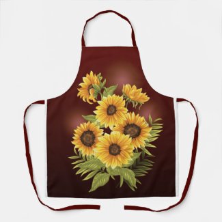 Large Sunflowers Rustic Vintage Apron